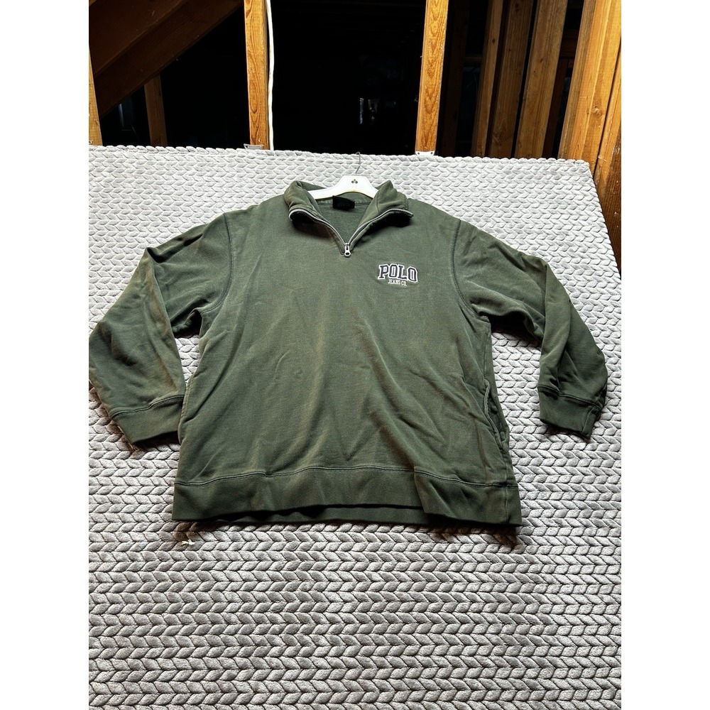 Vintage Polo Jeans Co Ralph Lauren Mens M Green 1/4 Zip Sweatshirt 100% Cotton